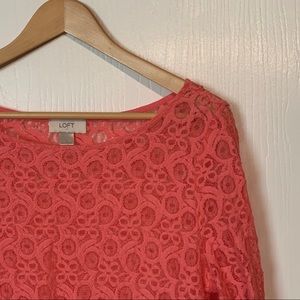 Loft Lace 3/4 Sleeve Coral Top